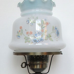 Vintage Small  Floral Pearl White and  Blue Table Lamp