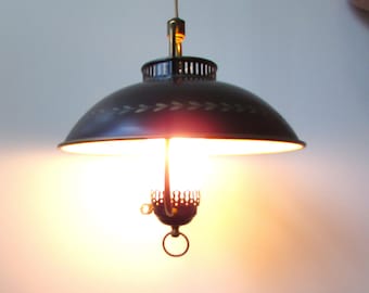 Vintage Toleware Pendant Hanging Lamp with Mounting Hardware