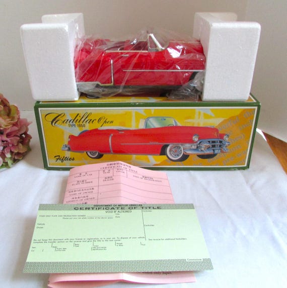 Vintage 50s Japan Metal Friction Cadillac, Red, Mint Condition