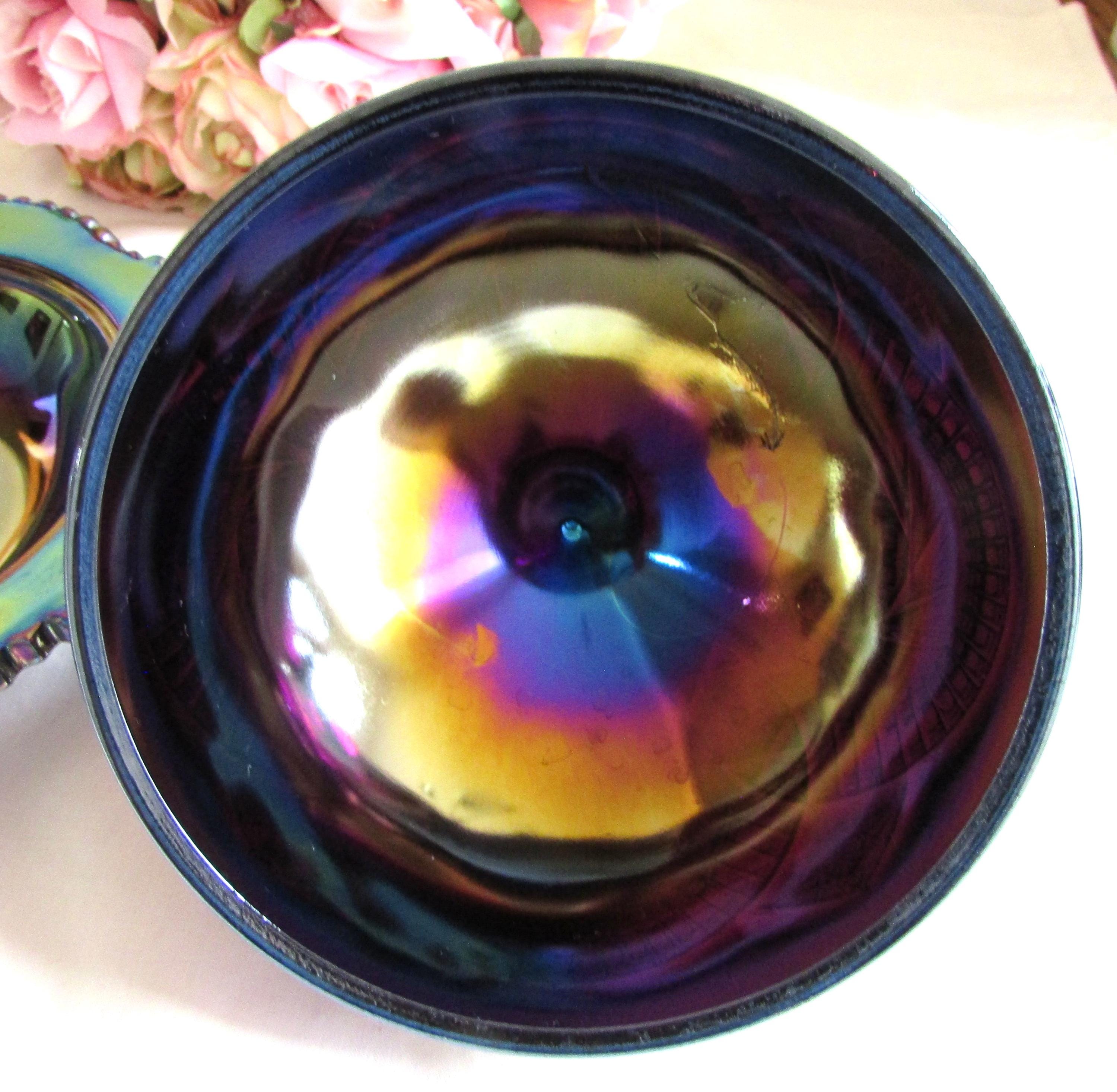 Vintage Purple Amethyst Carnival Glass Dome Butter Dish Aztec Sunburst ...