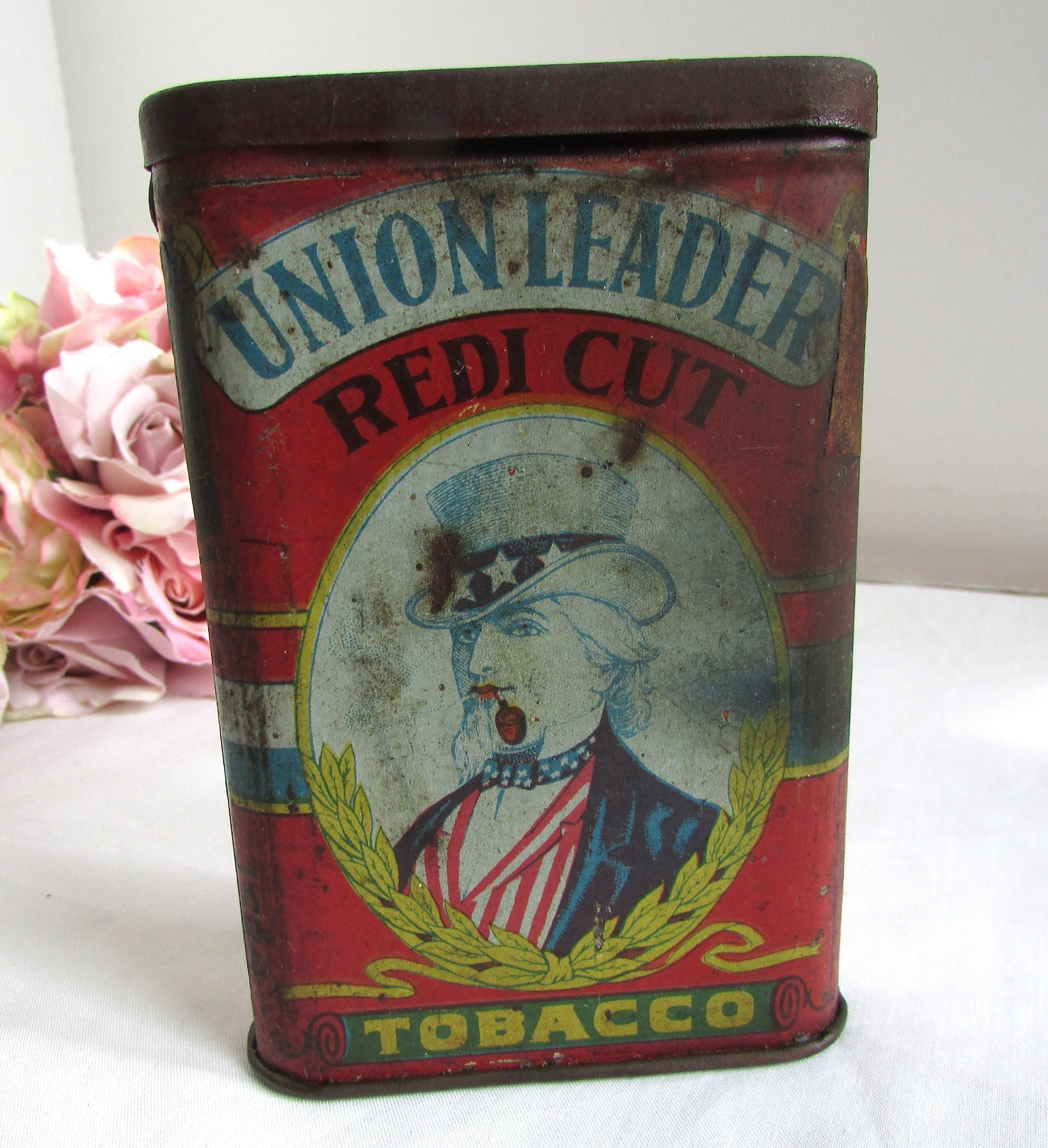union leader redi cut tobacco tin Vintage Union Leader Red Cut Tobacco Tin
