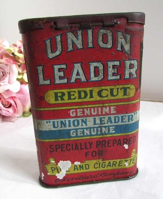 union leader redi cut tobacco tin Vintage Union Leader Red Cut Tobacco Tin