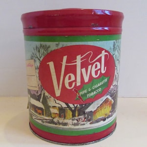 Vintage Velvet Tobacco Tin with Holiday Label