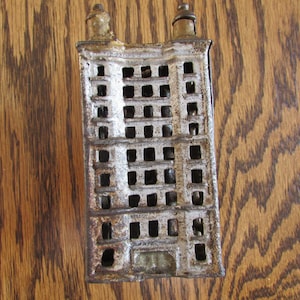 Vintage Antique Cast Iron Tower Building Coin Still Bank Metal