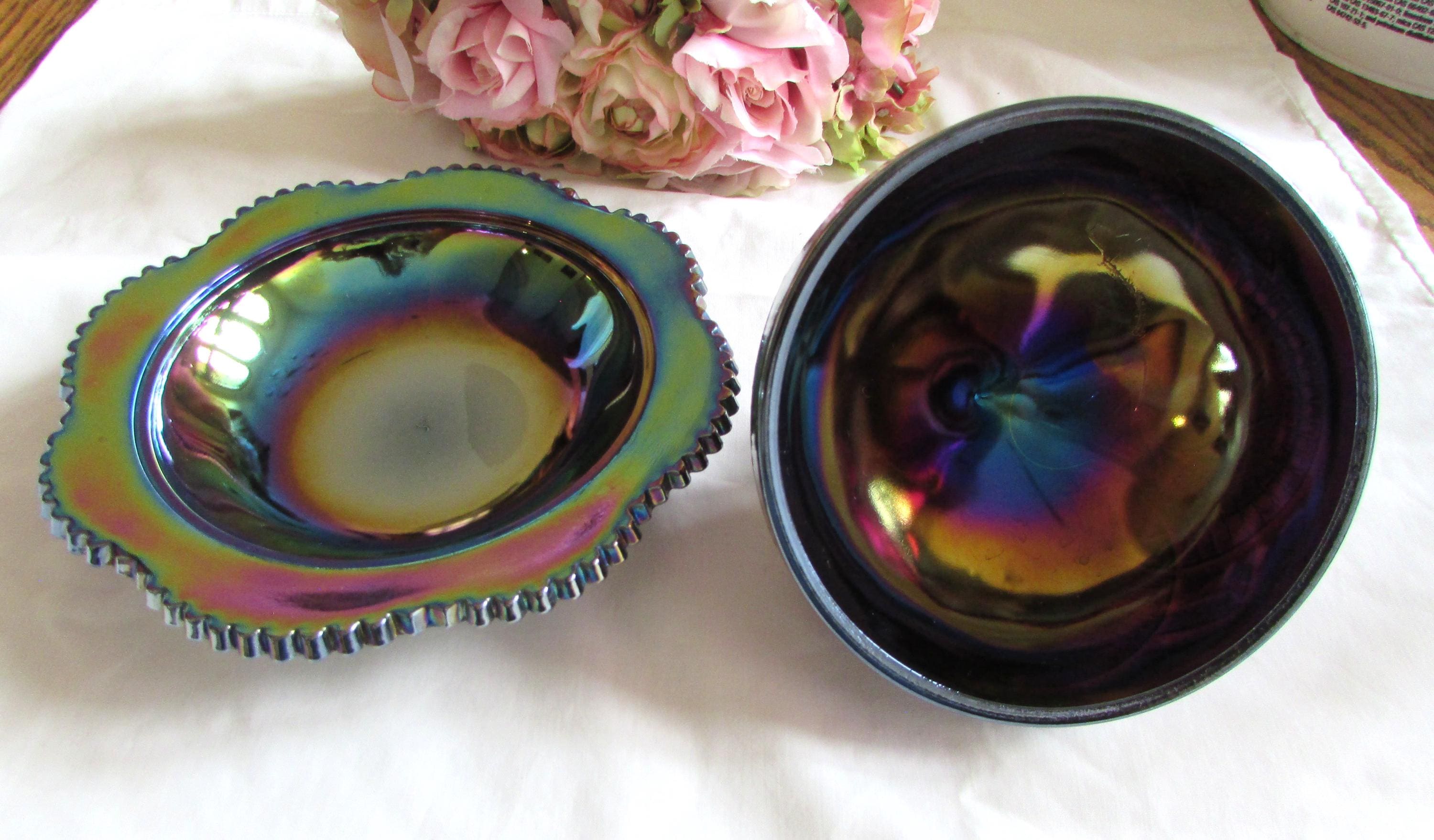 Vintage Purple Amethyst Carnival Glass Dome Butter Dish Aztec Sunburst ...
