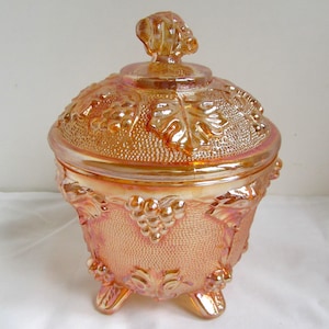 Beautiful Vintage Amber Carnival Glass Pedestal Candy/Trinket Dish