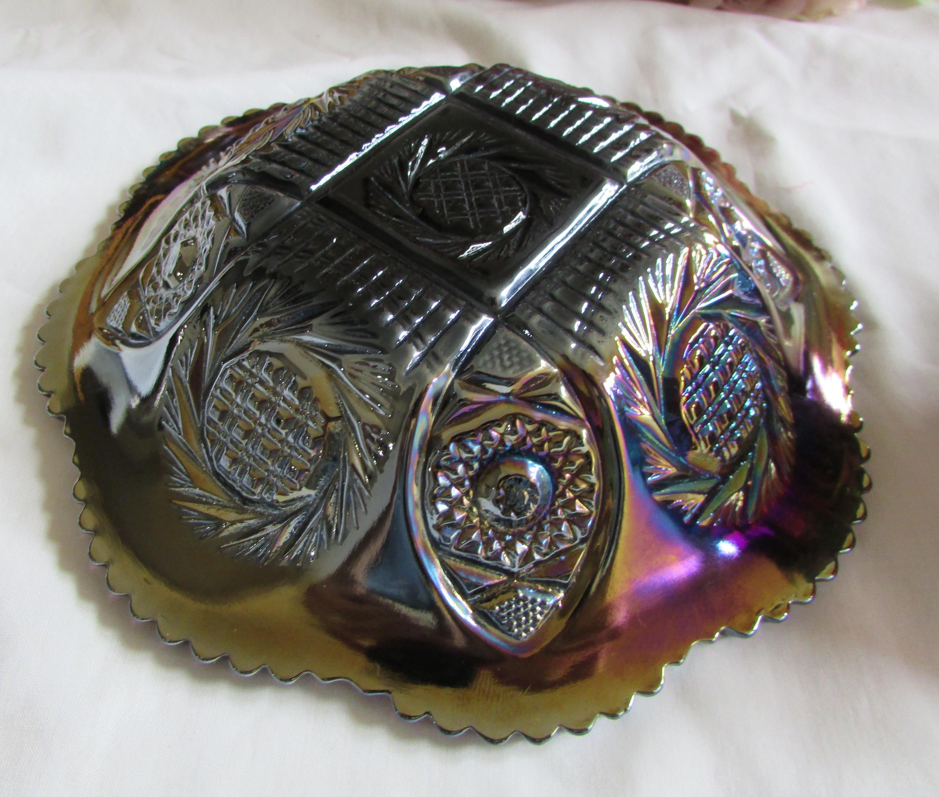 Vintage Purple Amethyst Carnival Glass Dome Butter Dish Aztec Sunburst ...