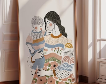 Mother and Son, Mummy and Me, Gift for Her, Mother's Day Gift, Nursery Print