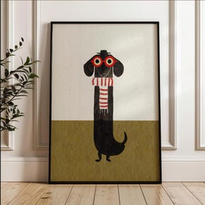 Whimsical Dachshund Art Print: Humorous Weiner Dog Illustration image 1