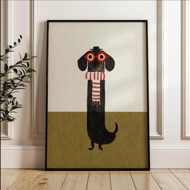 Whimsical Dachshund Art Print: Humorous Weiner Dog Illustration image 1