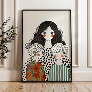 Mother and Daughter, Mother and Son, Gift for Moms, Mothers Day Print, Family Portrait, Mother and Children