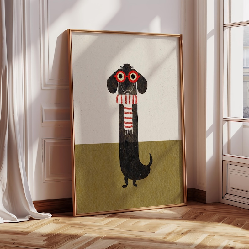 Whimsical Dachshund Art Print: Humorous Weiner Dog Illustration image 3
