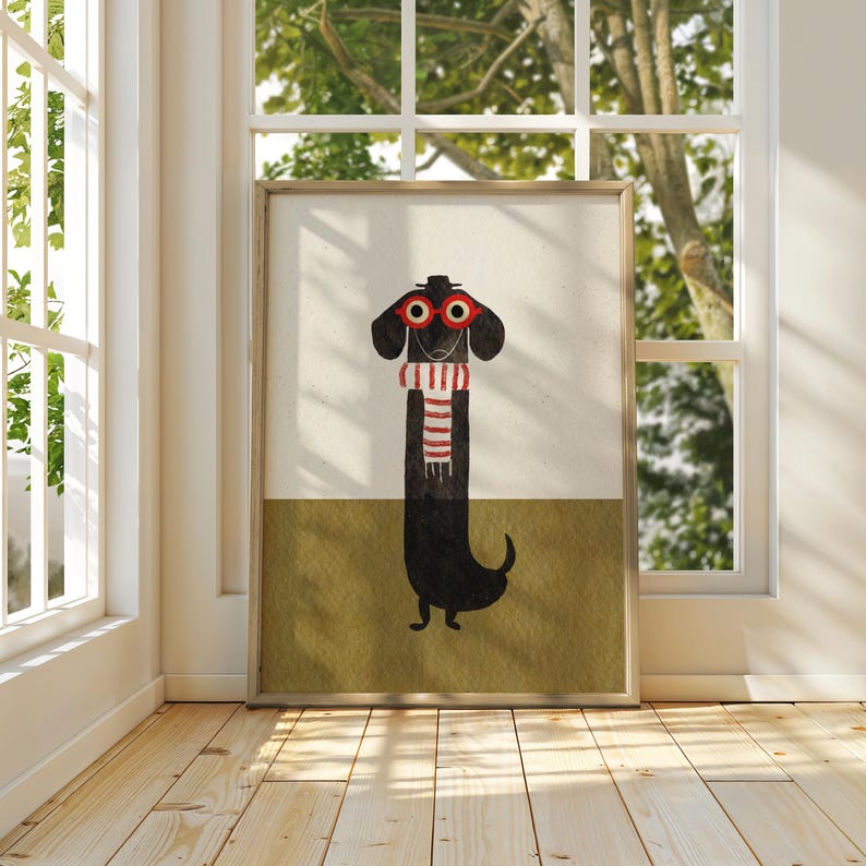 Whimsical Dachshund Art Print: Humorous Weiner Dog Illustration image 2