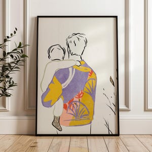 Ritratto di famiglia, ritratto di padre e figlio, arte murale, regalo per la festa del papà, regalo per lui