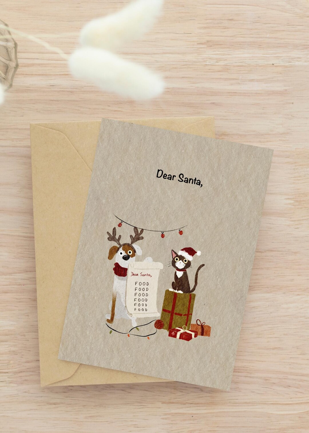 Printable Christmas Card Dog and Cat With Santas List Digital Download ...