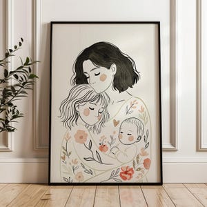 母と子のポスター、家族のイラスト、お母さんへのプレゼントに最適