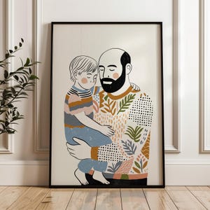 Póster de padre e hijo, familia, arte, regalo para él, regalo para padres, ilustración familiar