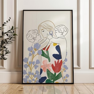 Poster illustrativo di ritratti di madre e figli, illustrazione di famiglia, regalo per lei