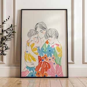 Ritratto di famiglia, arte di madre e figli, regalo per la mamma, regalo per lei