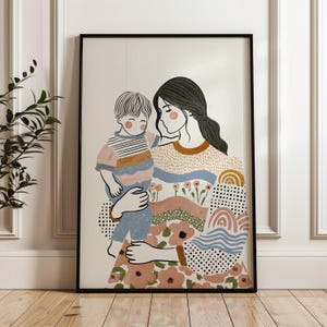 Madre e figlio, mamma e io, regalo per lei, regalo per la festa della mamma, stampa per la cameretta dei bambini
