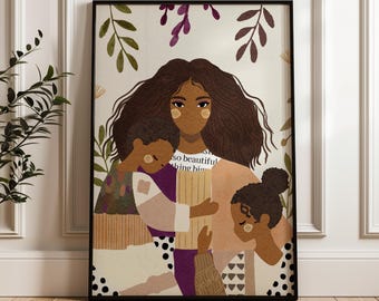 Mother and Children Illustration: Heartfelt Family Art Print