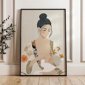 Illustrazione di famiglia, poster per mamme che allattano, regalo per neomamme, arte murale, gif per lei