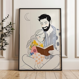Poster con la storia della buonanotte di papà, padre e figlia, regalo per lui, decorazione murale per la stanza delle figlie