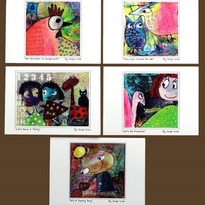 Bubbelkoppen met notitiekaarten met dieren: Mr. Rooster is Surprised, You Can Count on Me, Let's Have a Party, Let's Be Friends, It's a Sunny Day