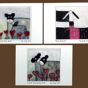 Notitiekaarten voor dierenvrienden: I Love You Mom, Best Friends, I Like You by My Side