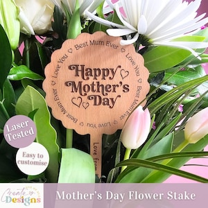 Design a laser para o dia das mães, estaca de flores ou plantas SVG, arquivo cortado a laser, presente para o dia das mães, marcador de plantas recortado de madeira, placa da melhor mãe de todos os tempos
