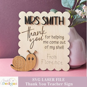 Segno di ringraziamento dell'insegnante / File SVG pronto per il laser / Appeso a parete in legno / Premio regalo per l'insegnante / Citazione di Coming Out Of My Shell / Regalo di ringraziamento