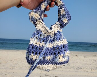 Handmade Crochet Foraging Bag, Cotton Drawstring Wristlet
