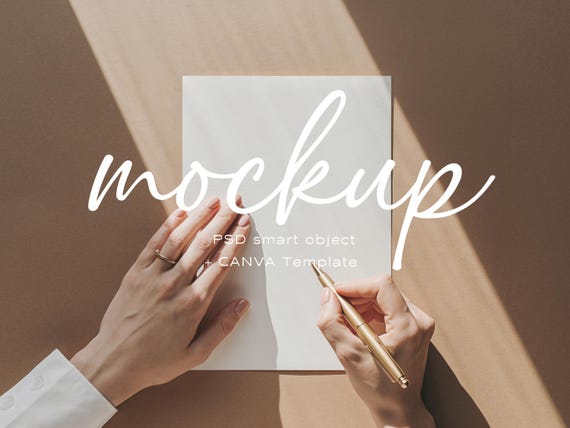 Person from Above Writing on Paper A5 Card Mockup Hand Writing Note Paper Sheet Penmanship  Calligraphy Page Mockup Handwriting PSD Canva