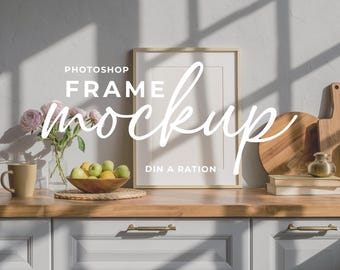 DIN A Light Wood Frame in Kitchen Scene Mockup for Photoshop, Frame Template Digital File for Prints and Artwork