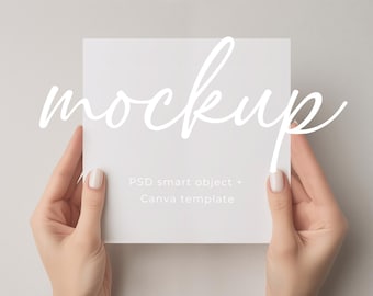 Square Card Mockup Hands Holding Blank Card Canva & PSD Mockup Square White Card Mockup Blank Card in Hands Mockup