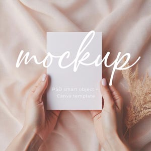 Hand Holding 5x7 Minimalist Engagement Invite Mockup Blank Greeting Card Mockup Birthday Invitation Display PSD, Canva Drag & Drop Mockup