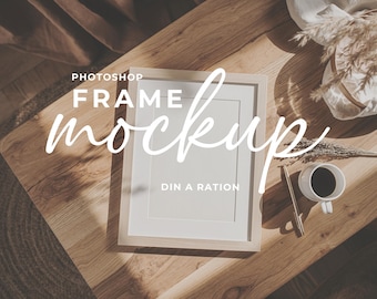 A4 Frame Mockup Top View Light Wood Frame Natural Wood Poster Mockup Boho Scandinavian Art PSD Digital Download Listing Photo Print