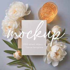 Minimalistisch vierkant wenskaartmodel witte verjaardagsuitnodiging mock-up psd slim object en canva digitaal minimaal vierkant bohomodel