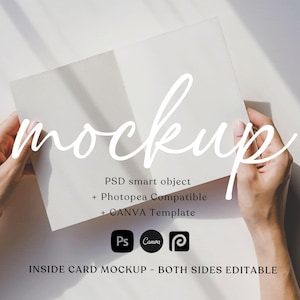 Open Card Mockup Canva PSD 5x7 Inside Folded Card Both Sides Inside Bifold Notecard Blank Display Opened Card Inside Card Double Sided Card