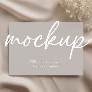 Mockup de cartão de paisagem, mockup de cartão horizontal de 7x5", cartão branco minimalista em branco, mockup de cartão de chá de bebê, mockup de papelaria de casamento moderno
