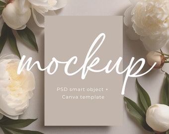 Minimalist 5x7 greeting card mockup white birthday invitation mock up psd smart object & canva digital minimal bohemian mock-up