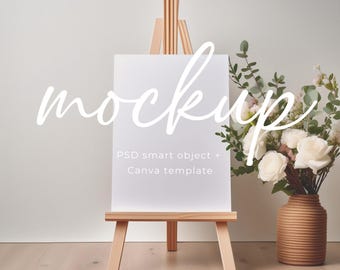 Maqueta de letrero de caballete versátil, perfecta para bodas, baby showers y otros eventos. Maqueta de plano de asientos, Photoshop + Canva lista para usar.