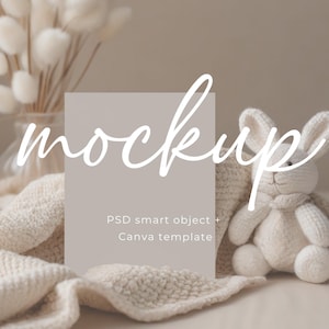 Modelo de cartão infantil Mockup Bunny para chá de bebê Aniversário PSD Canva Perfeito para convites infantis Cartões de felicitações Mockup de cartão de coelho