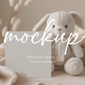 Quadratische Kinderkarte Mockup Häschen-Vorlage für Babyparty-Geburtstag PSD Canva Perfekt für Kinder-Einladungen Grußkarten