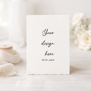 Fine Art Texture Paper 5x7 Deckled Edge Card Mockup Wedding Invitation Invite Bridal Shower PSD Canva