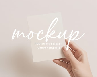 5x7 Greeting Card Mockup Hand Holding Blank Invitation Template Minimal Stationery PSD Canva
