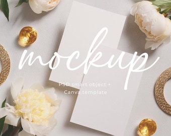 minimalist double greeting card mockup birthday invitation mock up psd & canva digital bohemian two minimalist boho invite cards mock up