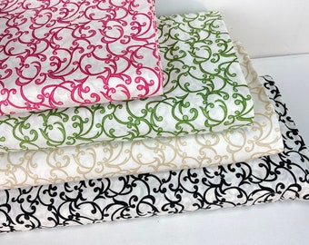 By the Yard ~ Penelope Swirls 4 Colors: Green/ Pink/ Black/Natural 100% Cotton Fabri ~ Flowerhouse Penelope by Debbie Beaves, Robert Kaufman