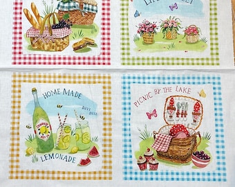 23” Homemade Lemonade Panel, 100% Cotton Fabric ~ Picnic by the Lake Collection by Louise Nisbet for Michael Miller Fabrics
