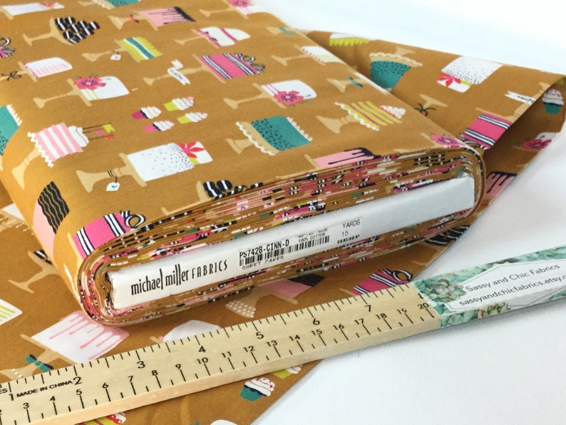 Michael Miller Collection Cotton Quilt SALE ~ By the Yard ~ Bake Shop Sweet Cakes Cinnamon Color ~ Bake Shop by Patty Solinger